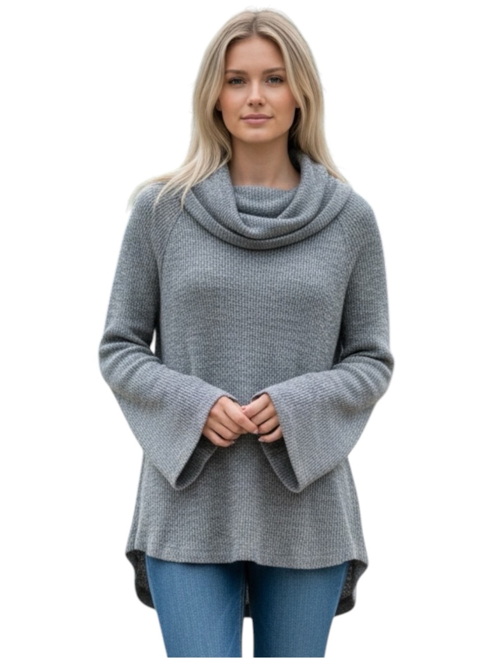Maeve Anthropologie Ribbed Cowl Neck Sweater w/Bell Sleeves Sz M Like New